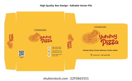 Diseño de empaquetado de caja de pizza. Embalaje vectorial mínimo con línea de muda. Tipografía moderna, logo de Pizza, diseño de boceto. Diseño personalizado de la caja de papel de dibujo.