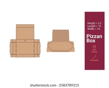 Pizza box dieline for packaging template with preview