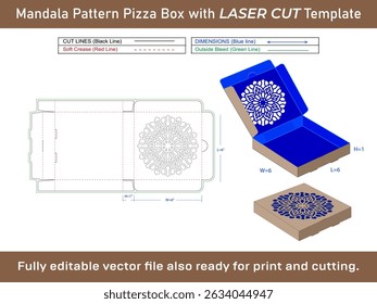 Pizza Box  Dieline Template with Mandala Pattern