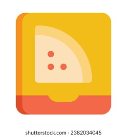 Pizza box in flat icon. Pizza slice, pizza delivery, box, packaging, fast food, food order