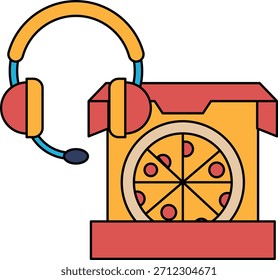 Eine Pizzakiste mit einem Headset darauf.