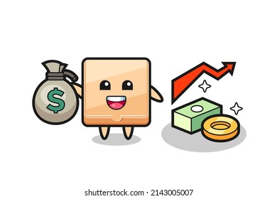 pizza box illustration cartoon holding money sack , cute design