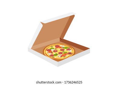 Pizza in box isolated on white background