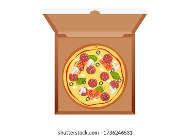 Pizza in box isolated on white background