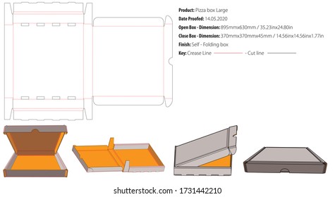 Pizza box large packaging template self lock die cut vector