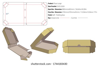 Caja de pizza grande plantilla de empaque auto bloqueo vector de corte