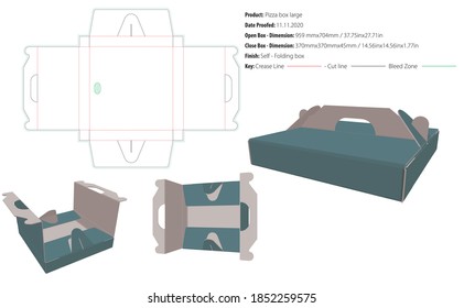 Pizza box large packaging template self lock die cut vector