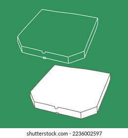 Pizza box line mockup. Vector illustration. Empty cardboard container template.