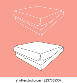 Pizza box line mockup. Vector illustration. Empty cardboard container template.