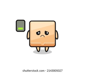 pizza box mascot character doing a tired gesture , cute design