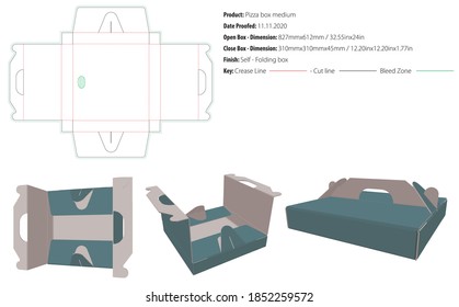 Caja Pizza media plantilla de empaque auto bloqueo vector de corte