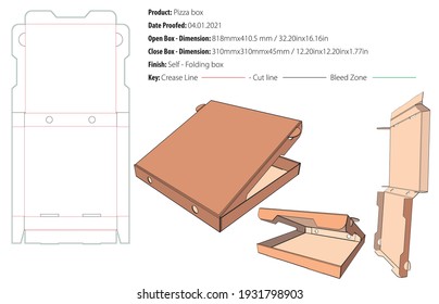 Pizza box medium packaging template self lock die cut-vector