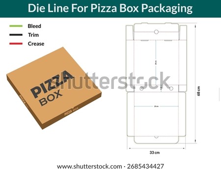 Pizza Box Packaging Die Line, Die-cut Vector Template for Food Branding