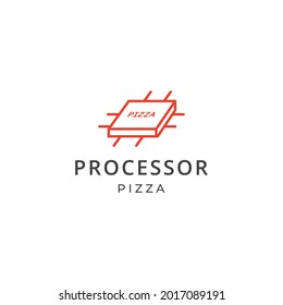 Envase de caja de pizza con esquema de línea de tecnología concepto de diseño de símbolo de logotipo simple creativo. Ilustración del vector