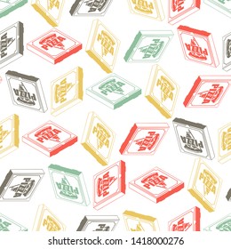 Pizza box pattern seamless. Fast food background Vector