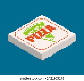 Pizza Box Pixel Art. Fast Food 8 Bit Vector Old