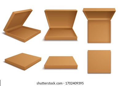 Pizza box set on white background