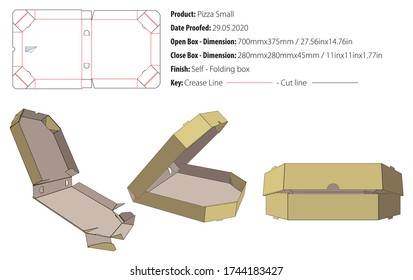 Pizza box small packaging template self lock die cut vector