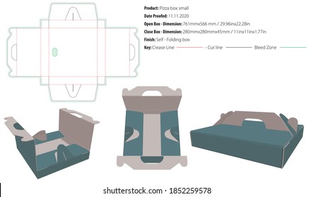 Pizza box small packaging template self lock die cut vector