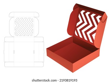 Pizza box with stenciled zig zag shaped window die cut template and 3D mockup