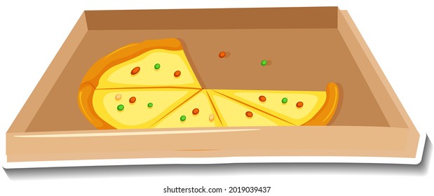 Pizza in box sticker on white background illustration