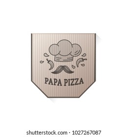 Pizza box top view. Package with branding logo. Vector illustration.