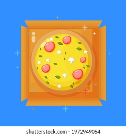 Pizza in box. Vector illustration 