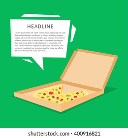 Pizza in the box vector illustration. Banner for pizza delivery creative concept.
