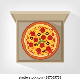 Pizza in box. Vetor flat cartoon illustration