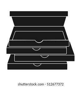 Pizza boxes icon in black style isolated on white background. Pizza and pizzeria symbol stock vector illustration.