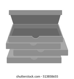 Pizza boxes icon in monochrome style isolated on white background. Pizza and pizzeria symbol stock vector illustration.