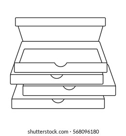 Pizza boxes icon in outline style isolated on white background. Pizza and pizzeria symbol stock vector illustration.