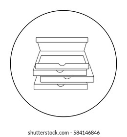 Pizza boxes icon in outline style isolated on white background. Pizza and pizzeria symbol stock vector illustration.