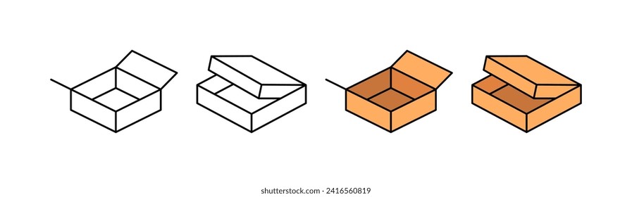 Pizza boxes icons. Box design. Linear and flat style. Vector icons