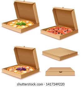 Pizza in boxes ioslated on white background