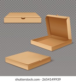 Pizza boxes set isolated on transparent background