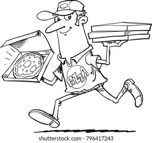 Pizza boy race with pizza in hand