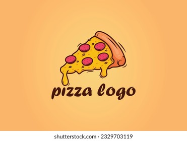 Pizza Brand Logo Design Vector Template. Pizza with Spicy, Cheesy Toppings Icon Vector Art. Restaurant Company Mascot Logo Illustration.