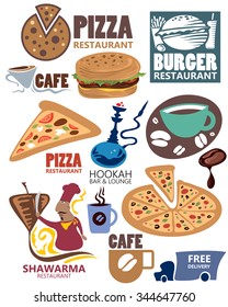 Pizza, Burger, Coffee, Shawarma, Delivery, Hookah, Restaurant Icons (Vector Art)