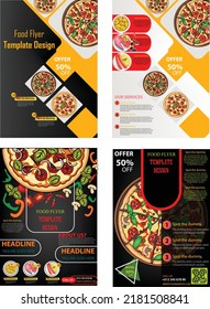 Pizza  burger fast food Flyer poster pamphlet brochure cover design layout background with vector template in A4 size ordering, junk food. Pizza, Burger, French fries and Soda. Vector illustration