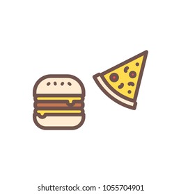 Pizza and Burger fast food. Vector trendy thin line icon illustration design