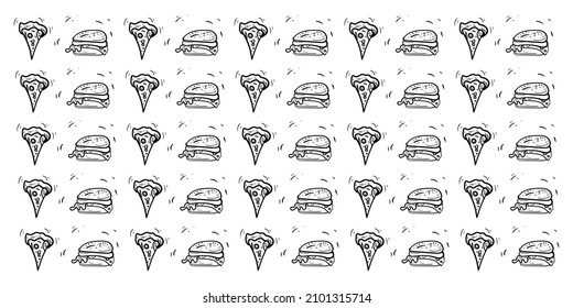 pizza and burger hand drawn background. vector background for burger and pizza pattern business.