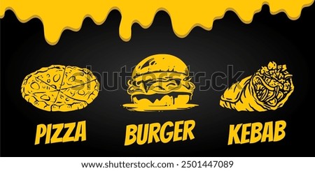 Pizza, Burger, Kebab Editable Wallpaper Vector EPS