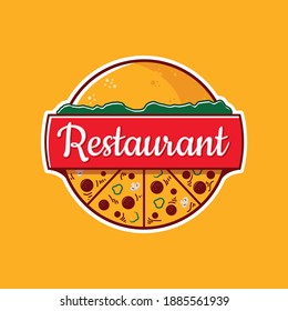 Pizza and burger logo flat design modern, colorful with red, yellow and green colors