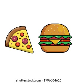 pizza and burger vector illustration on with background
