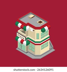 pizza cafe isometric vector illustration design