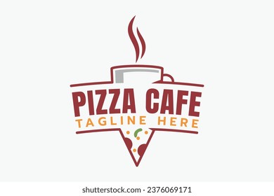 pizza cafe logo with a combination of a slice of pizza and a cup of coffee