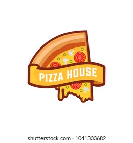 Pizza cafe logo, pizza icon, emblem for fast food restaurant. Simple flat style pizza logo on white background, white isolated background,