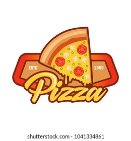 Pizza cafe logo, pizza icon, emblem for fast food restaurant. Simple flat style pizza logo on white background, white isolated background,