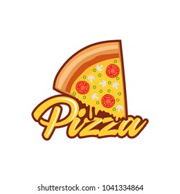 Pizza cafe logo, pizza icon, emblem for fast food restaurant. Simple flat style pizza logo on white background, white isolated background,